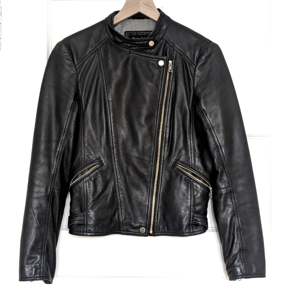 Massimo Dutti Lambskin Leather Moto Jacket